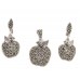 Handmade Apple Pendant Earrings Set 925 Sterling Silver Marcasite Stones A374